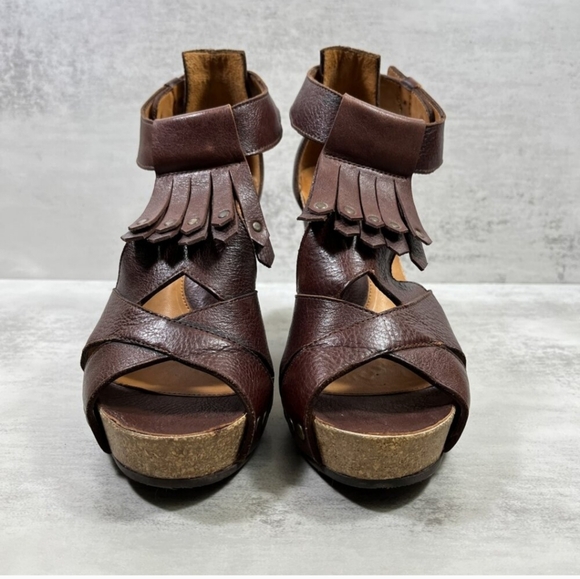 John Fluevog Rules Goodall Leather Fringe Heeled Sandals - Women's Size 8.5 - Picture 2 of 8